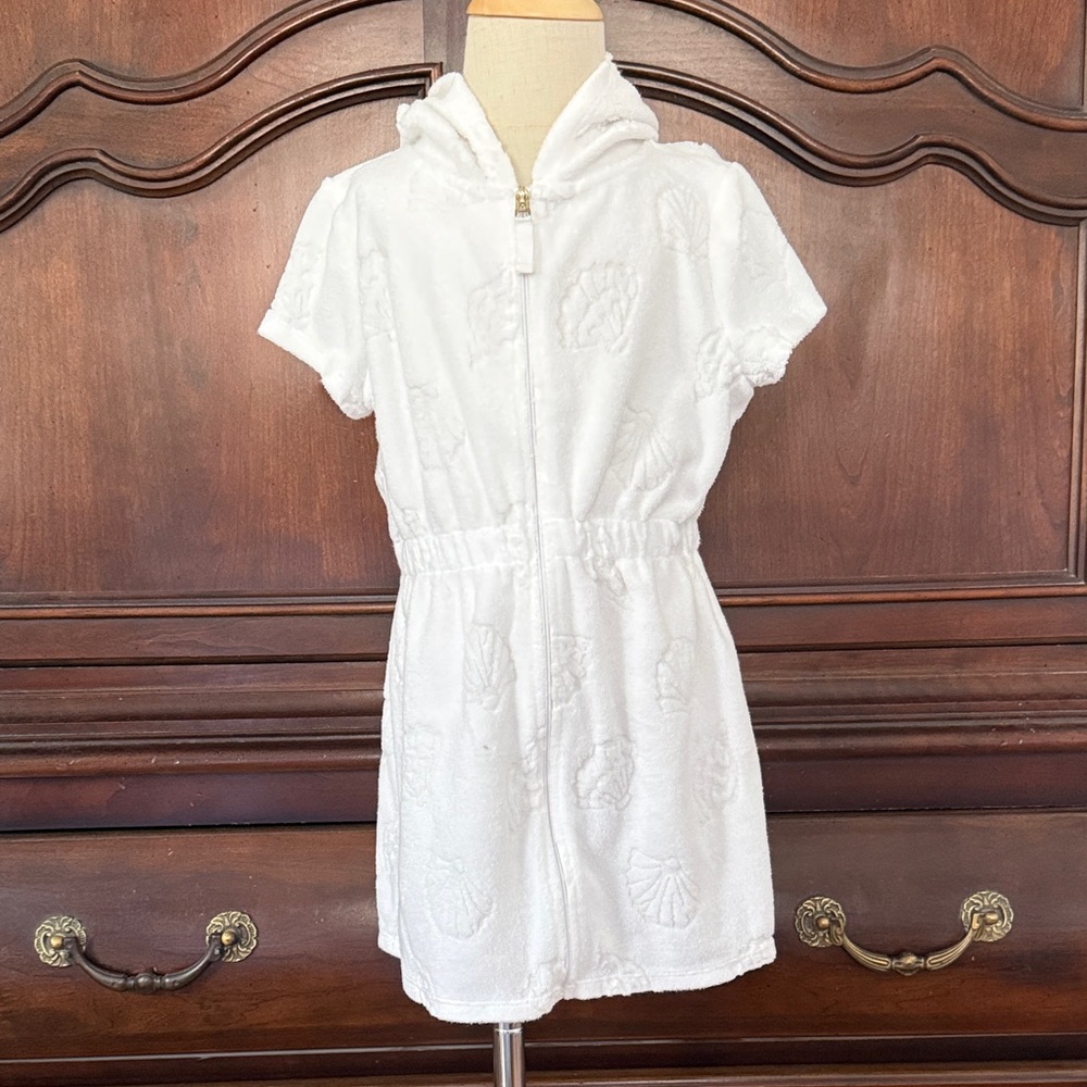 Lilly Pulitzer Girls White Terry Cloth Hooded Swim Coverup 4-5
